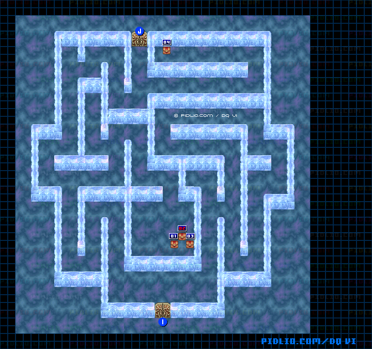 【はざまの世界】デスタムーアの城・4階迷路の部屋のマップ画像 ／ SFC版ドラゴンクエスト6攻略 ─ pidlio.com