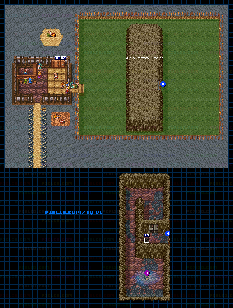 【はざまの世界】ヘルハーブ温泉のマップ画像 / SFC版ドラゴンクエスト6攻略 ─ pidlio.com