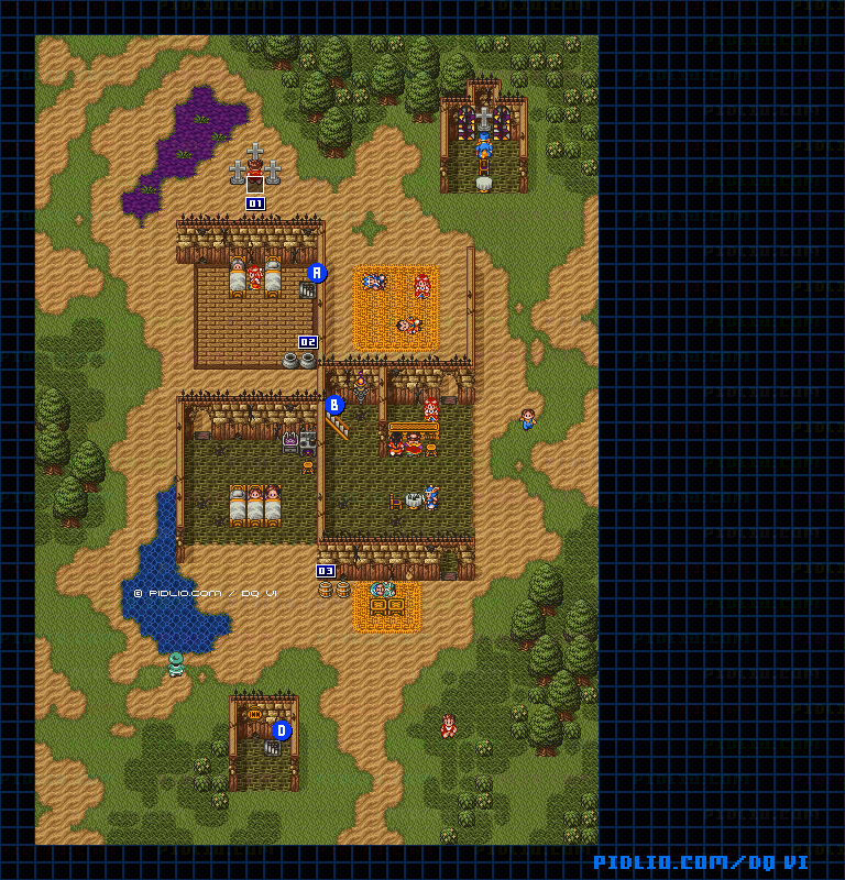 【はざまの世界】絶望の町・屋外のマップ画像 ／ SFC版ドラゴンクエスト6攻略 ─ pidlio.com