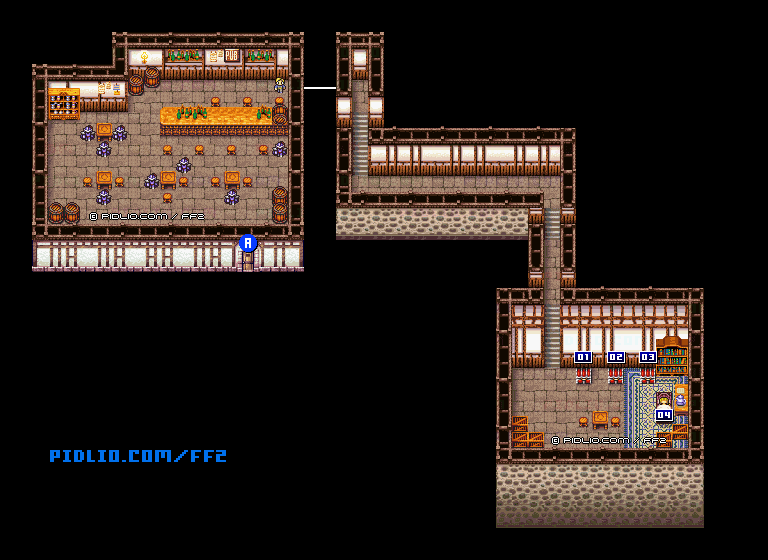 リメイク版フィンの町：パブのマップ画像 ／ FF2攻略
