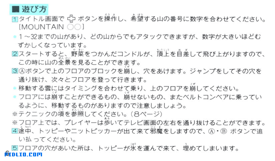 アイスクライマー 説明書 P06(画像):アイスクライマー攻略